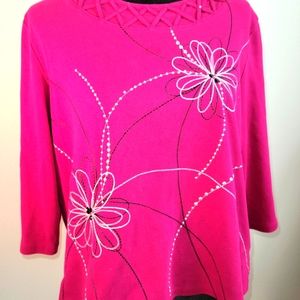 Alfred Dunner top sz PL fushia 3/4 sleeves